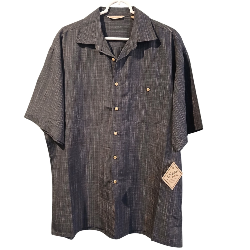 Paradise Collection Men's Short Sleeve Button Down Shirt Size L Blue Preppy